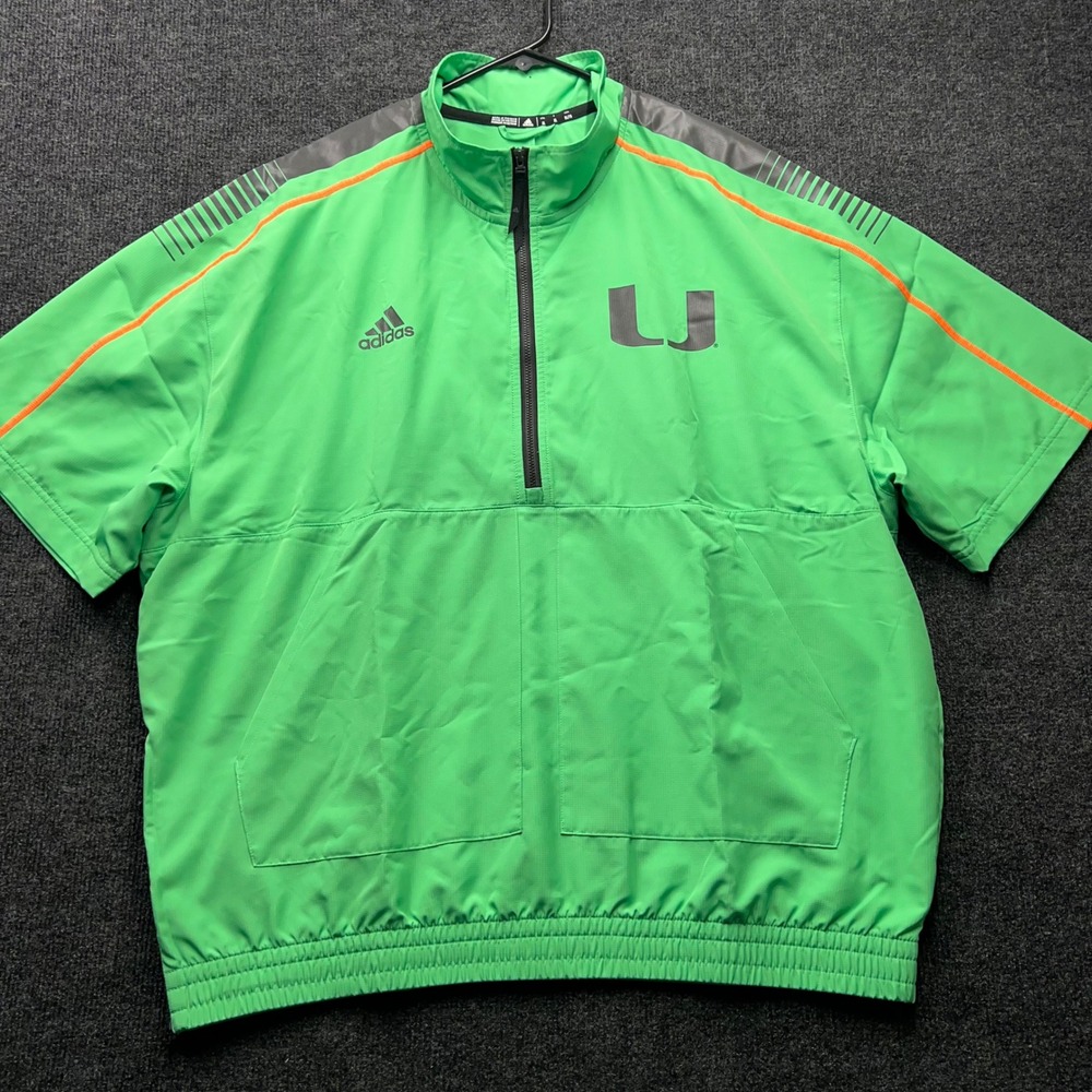 Adidas Miami Hurricanes Mens XL Green Quarter Zip Short Sleeve Windbreaker 2567